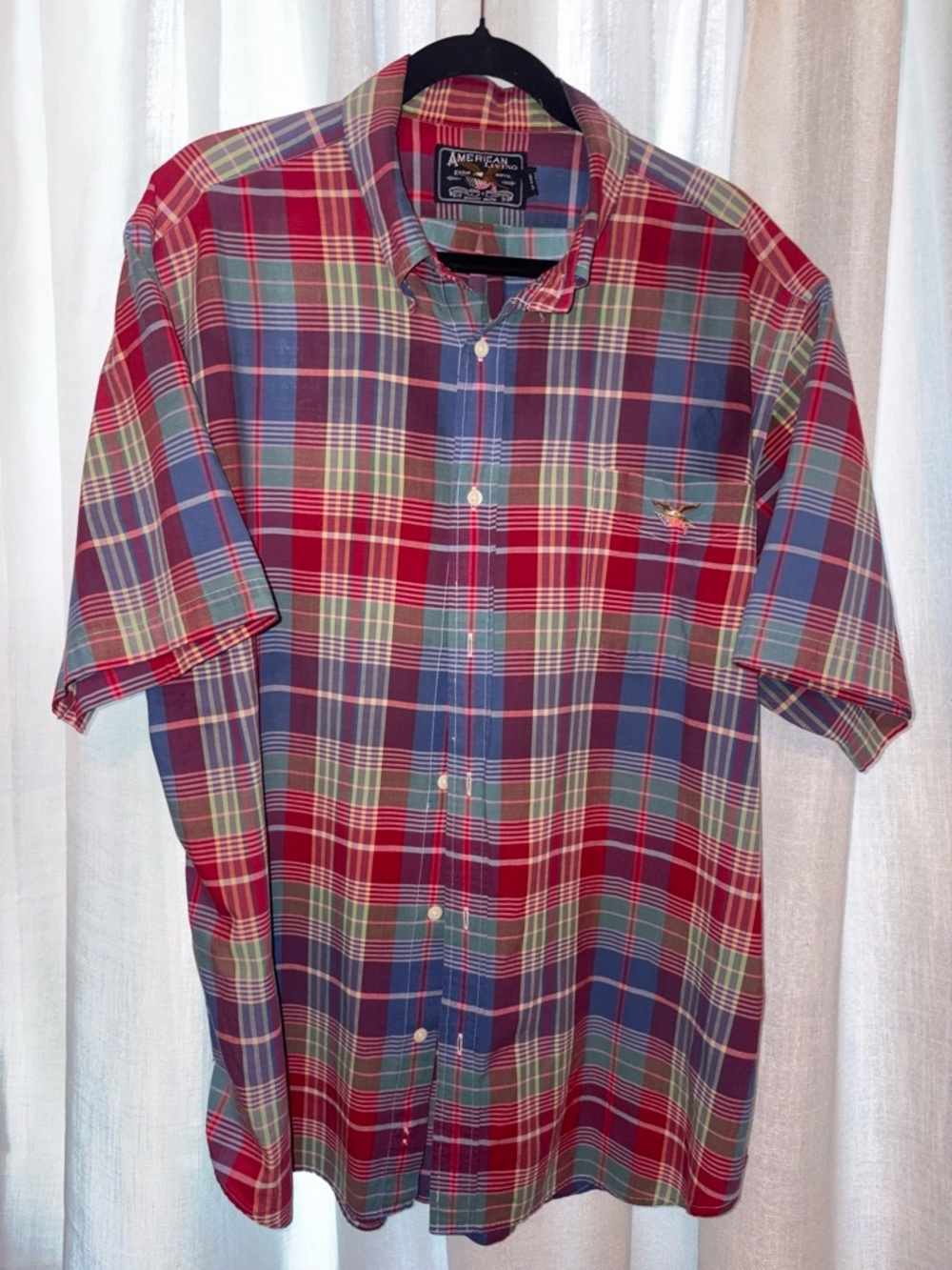 Ralph Lauren’s American Living Shirt Plaid Short Sleeve Eagle Logo Button Up